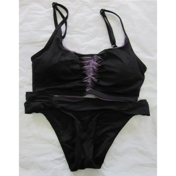 Sample Becca Virtue S Purple Black Cut Out Top Bikini & Swim Bottoms #98748 - Picture 1 of 2